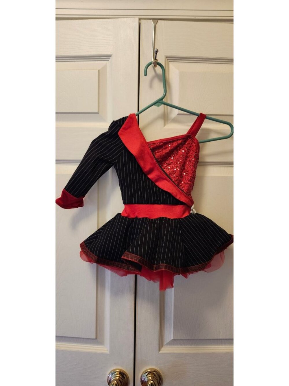 Red Alert 14762 Asymmetrical pinstripe Menswear Black Red dress Costume Size SC